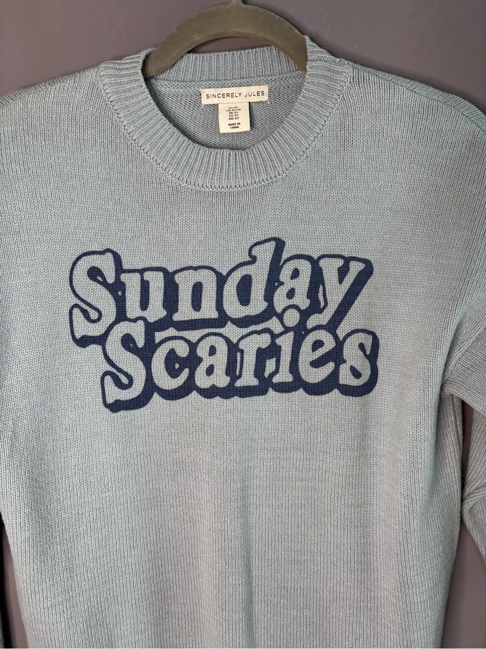 Sincerely Jules Blue Sunday Scaries Graphic Crewneck Knit Sweater XS - Picture 3 of 7